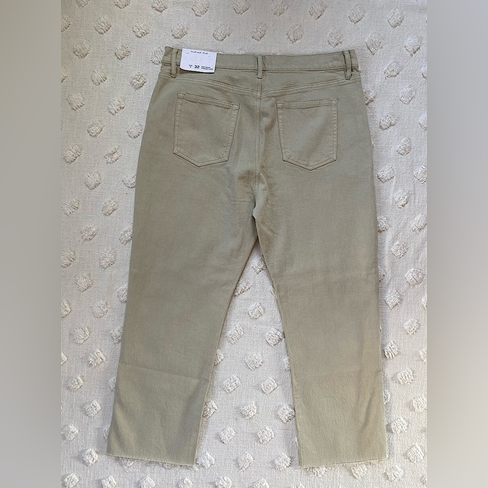 Loft High Rise Straight Crop Denim Jeans Frayed Hems Tan Beige Plus Size 32 - Picture 2 of 10